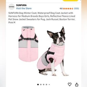 Pink Reflective Waterproof Dog Winter Coat with Harness